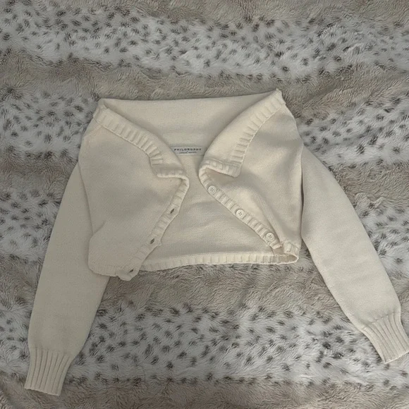 Philosophy Di Lorenzo Cropped Cream Button-Front Cardigan - Picture 2 of 3